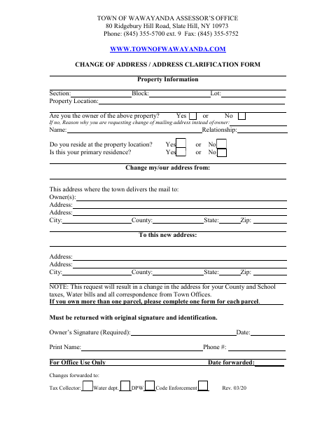 First page of the Change of Address / Address Clarification Form