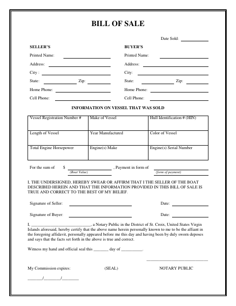First page of the Boat Bill Of Sale