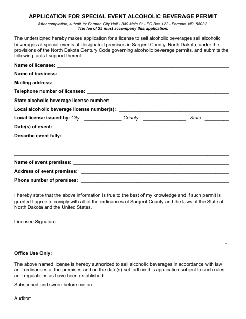 First page of the Special Event Alcoholic Beverage Permit Application