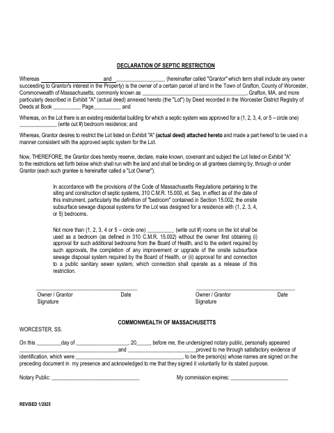 First page of the Declaration of Septic Restriction