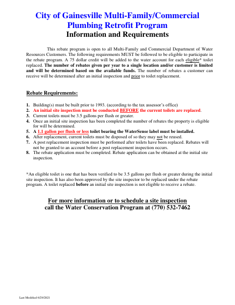First page of the Multi-Family/Commercial Plumbing Retrofit Application