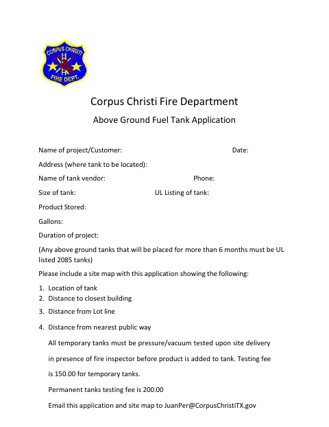 First page of the Above Ground Fuel Tank Application