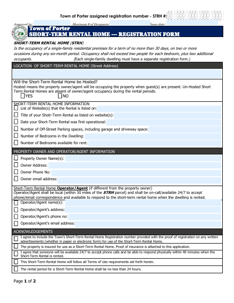 First page of the Short-Term Rental Home Registration Form