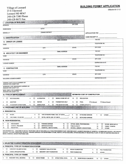 First page of the Building Permit Application