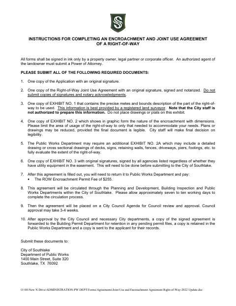 First page of the Right-of-Way Joint Use and Encroachment Agreement
