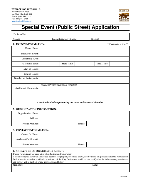 First page of the Special Event (Public Street) Application