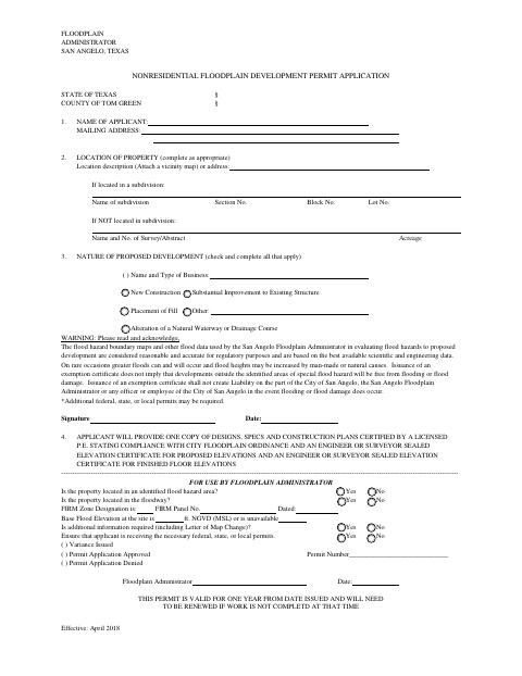 First page of the Nonresidential Floodplain Development Permit Application