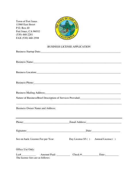 First page of the Business License Application