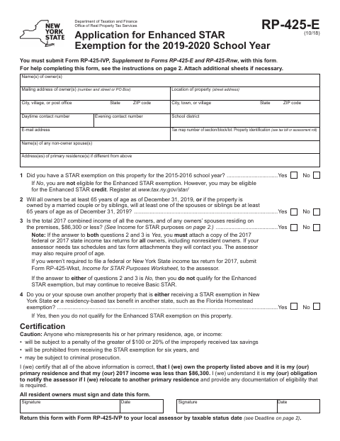 First page of the Application for Enhanced STAR Exemption for the 2019-2020 School Year