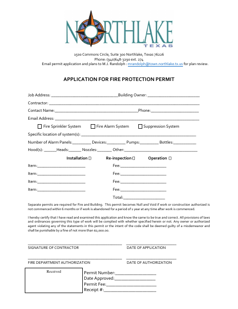 First page of the Application for Fire Protection Permit