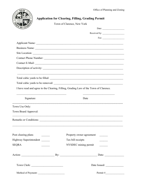 First page of the Clearing, Filling, Grading Permit Application