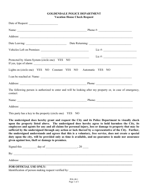 First page of the Vacation House Check Request
