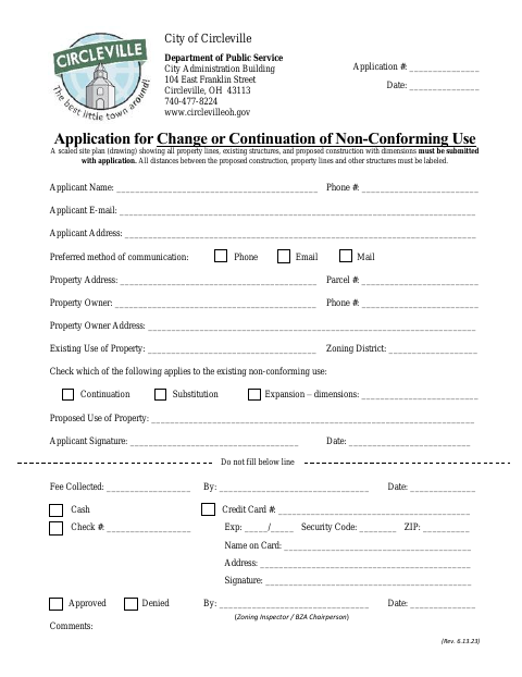 First page of the Non-Conforming Use Application