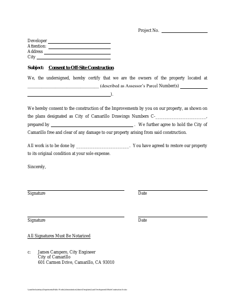 First page of the Consent to Off-Site Construction