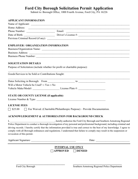 First page of the Solicitation Permit Application