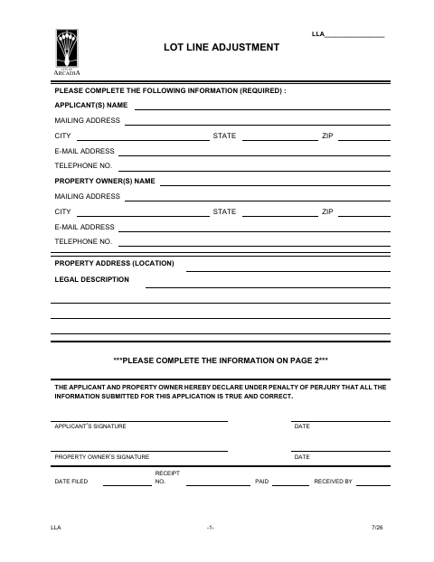 First page of the Lot Line Adjustment Application