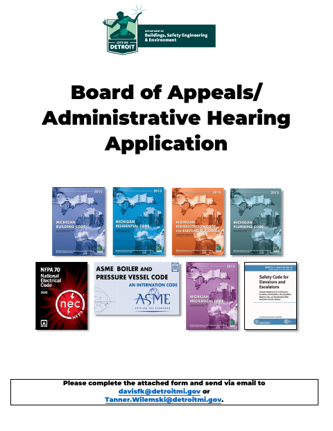 First page of the Administrative Hearing and Board of Appeals Application