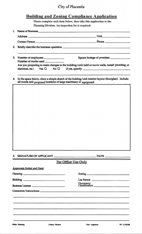 First page of the Building and Zoning Compliance Application