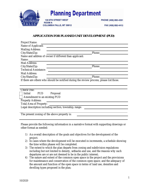 First page of the Application for Planned Unit Development
