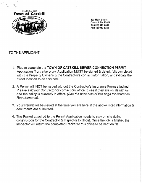 First page of the Municipal Sewer Connection Permit Application