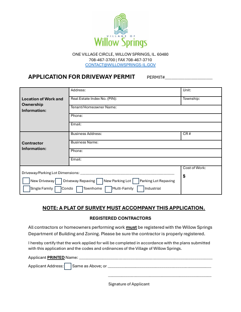 First page of the Application for Driveway Permit