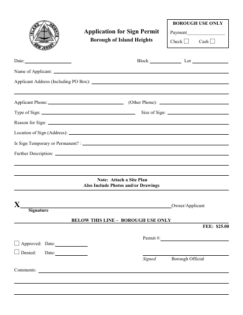 First page of the Application for Sign Permit