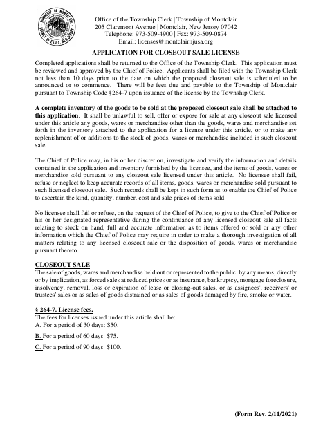 First page of the Application for Close Out Sale License