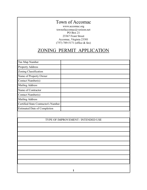 First page of the Zoning Permit Application