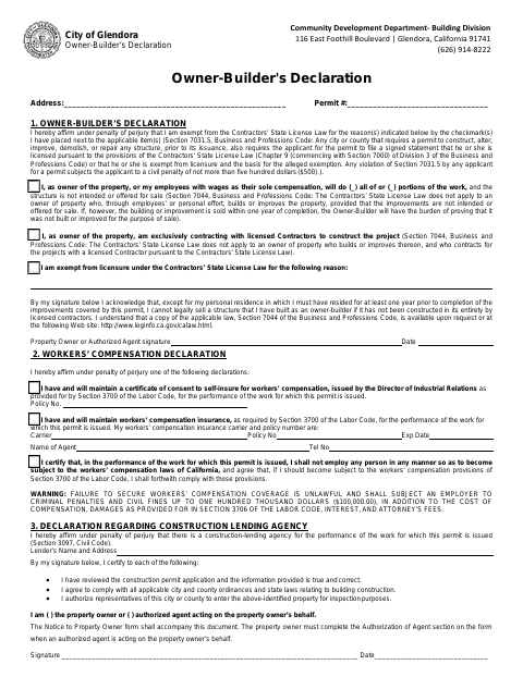 First page of the Owner-Builder Declaration Form