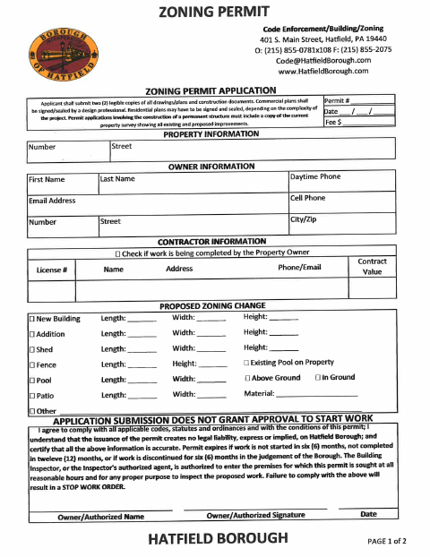 First page of the Zoning Permit Application