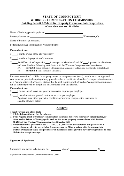 First page of the Building Permit Affidavit