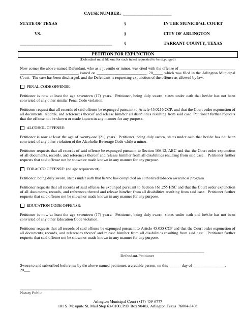 First page of the Petition for Expunction