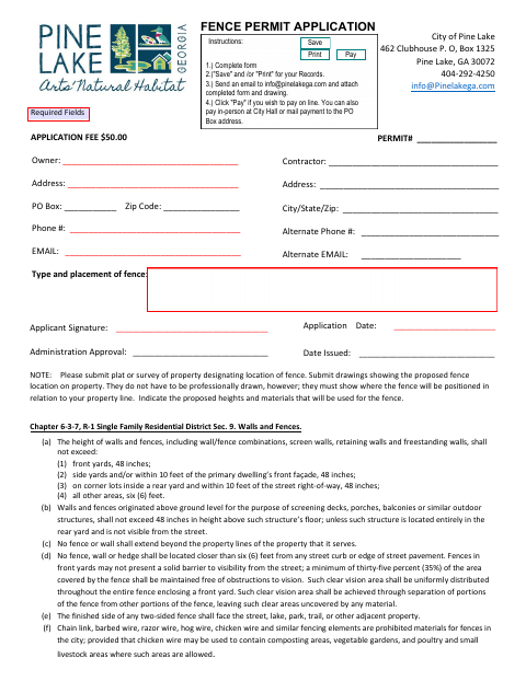 First page of the Fence Permit Application