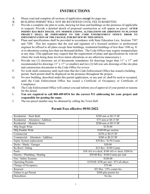 First page of the Building Permit Application
