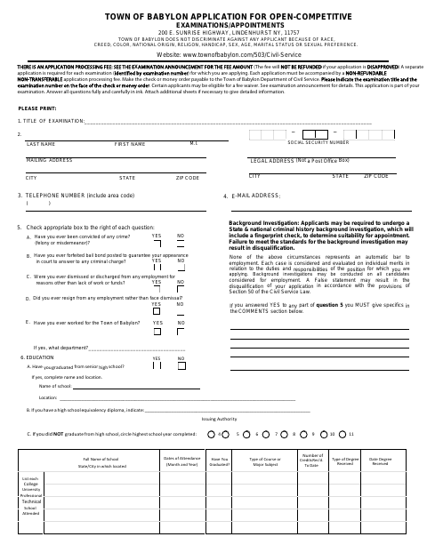 First page of the Open Competitive Exam/Appointments Application
