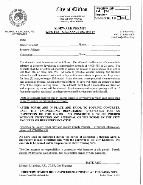 First page of the Sidewalk Permit Application