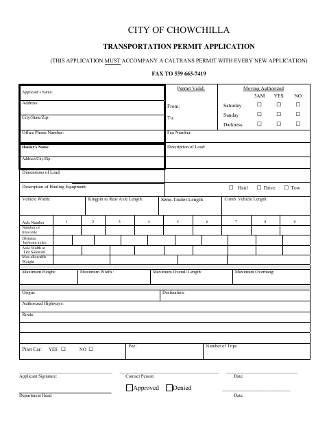 First page of the Transportation Permit Application