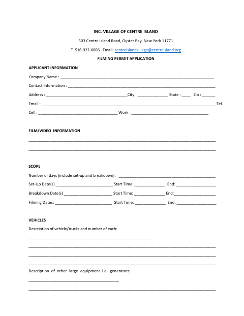First page of the Filming Permit Application