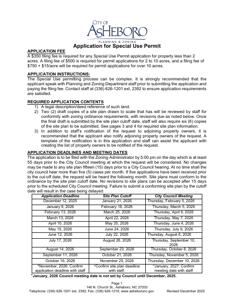 First page of the Special Use Permit Application