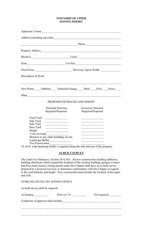 First page of the Zoning Permit Application