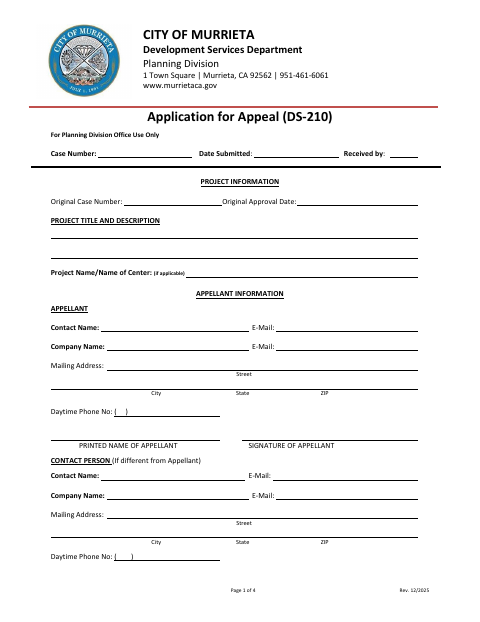 First page of the Application for Appeal