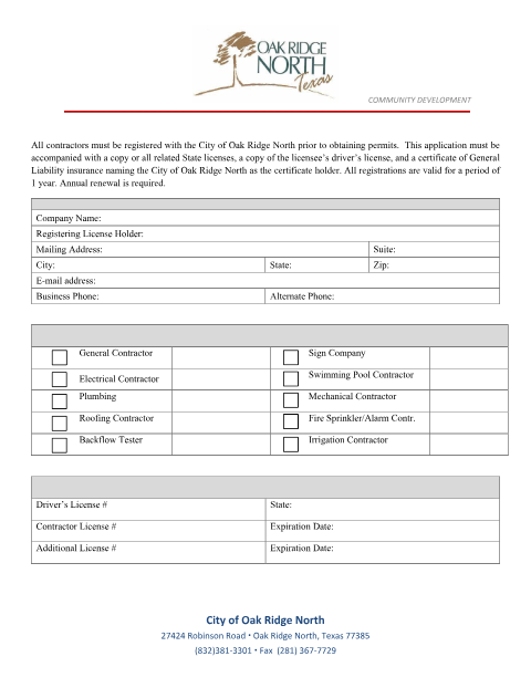First page of the Contractor Registration