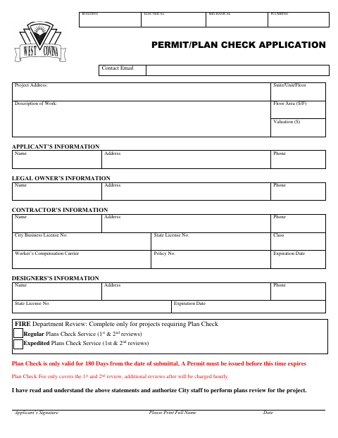 First page of the Building Electrical Mechanical Plumbing Permit/Plan Check Application