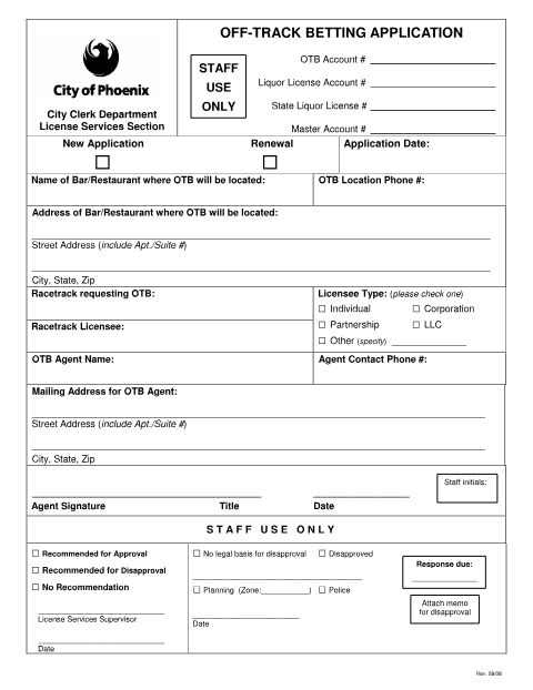 First page of the Off-Track Betting Agent License Application