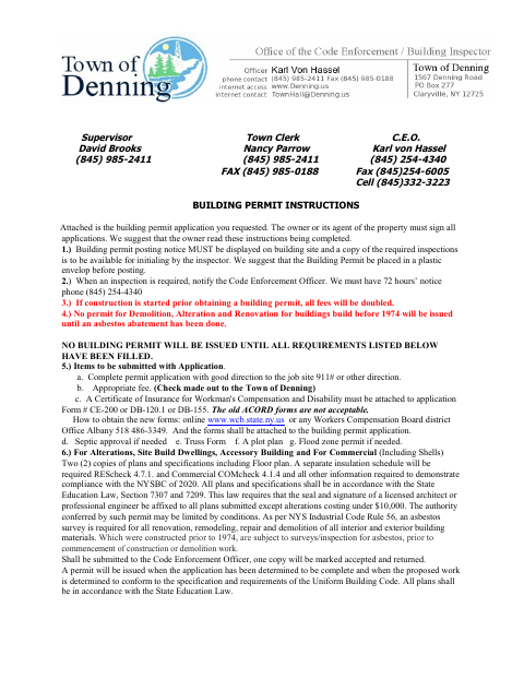 First page of the Building Permit Application