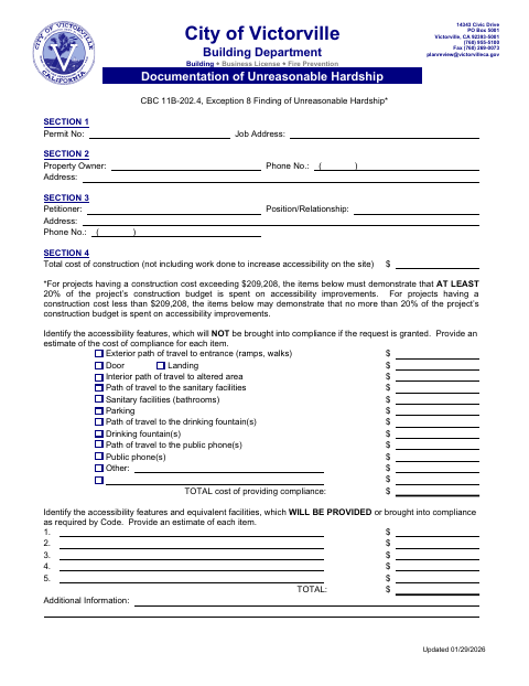 First page of the Documentation of Unreasonable Hardship