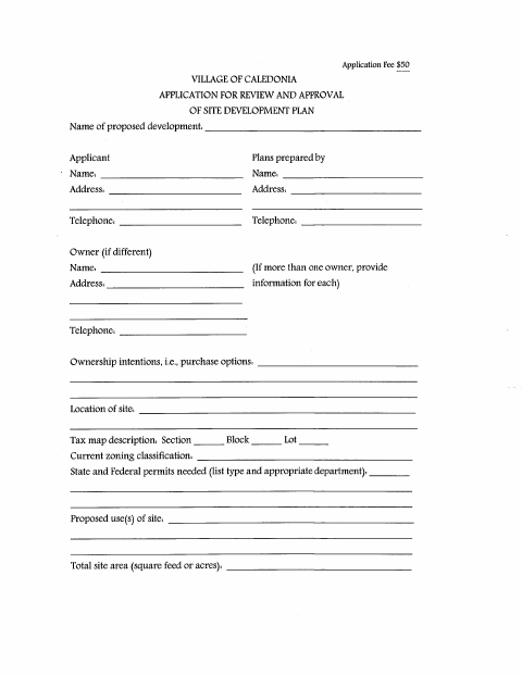 First page of the Site Development Application