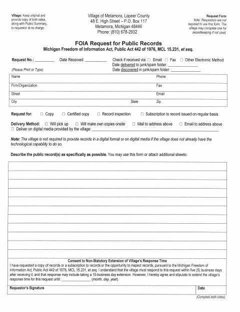 First page of the FOIA Request Form