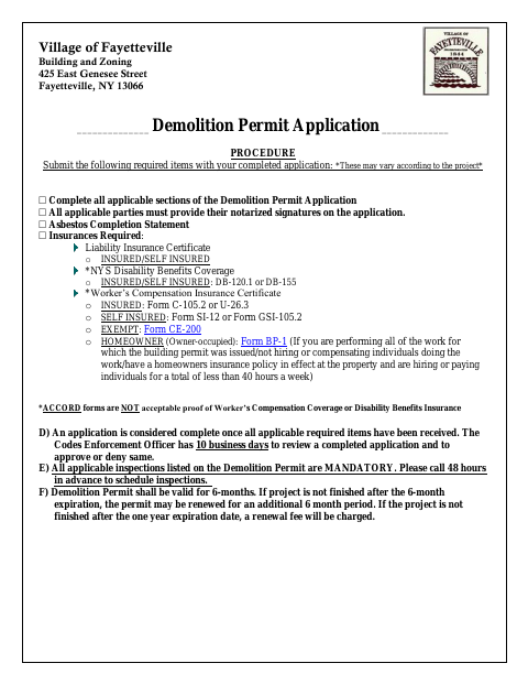 First page of the Demolition Permit Application