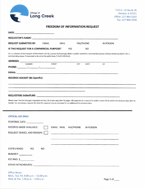 First page of the Freedom of Information Request